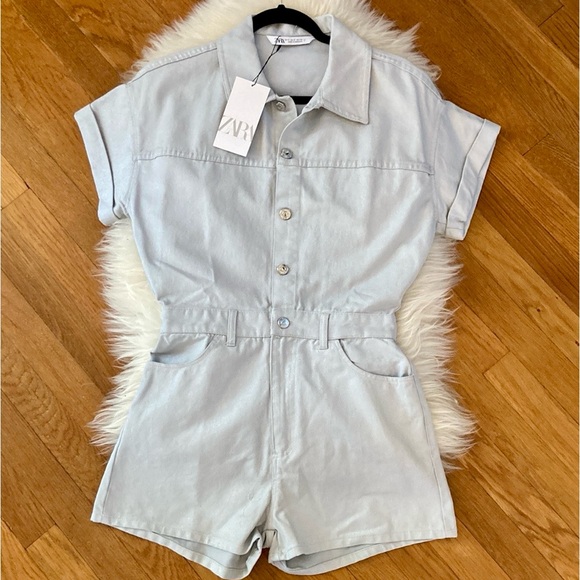 Zara Pants - Zara High-Waist Shimmer Denim Cotton Romper
